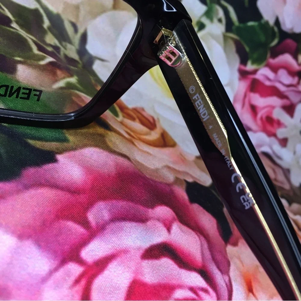 Fendi Roma Black acetate large frames glasses with gold FE500851 new